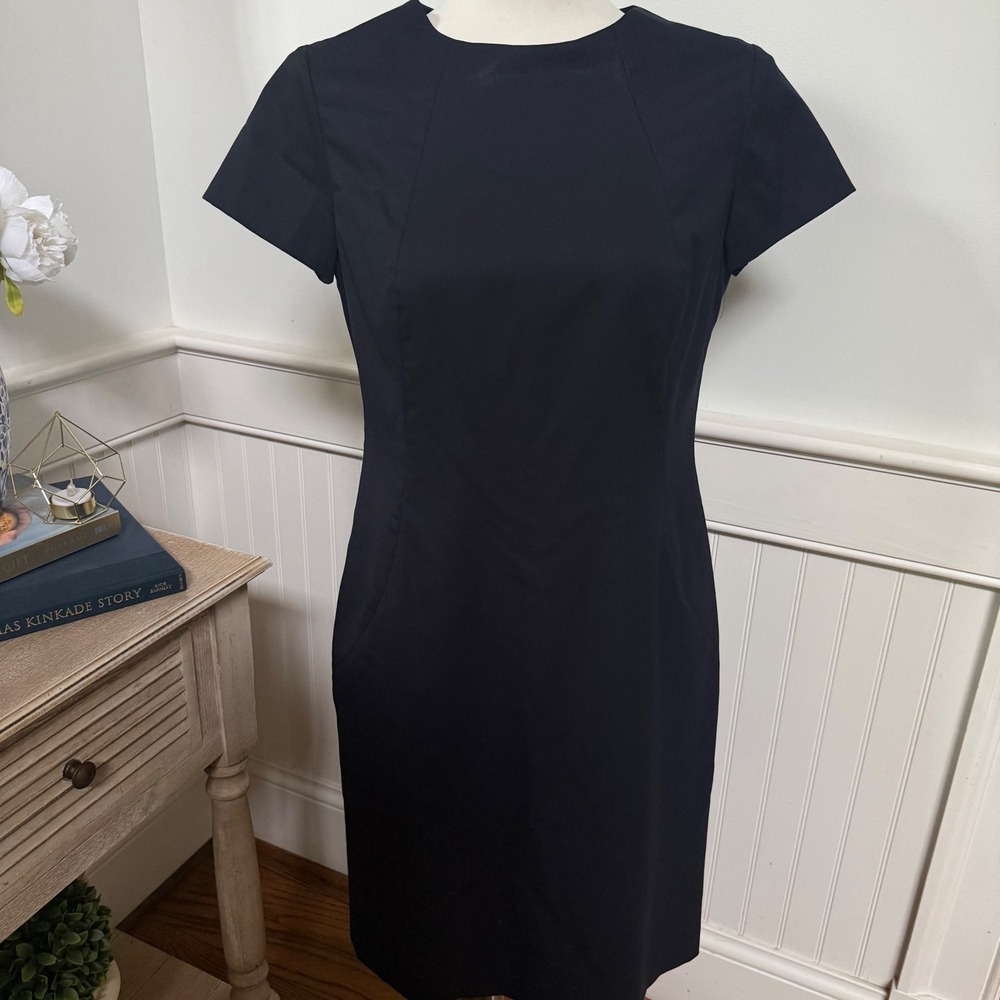 Brooks Brothers 346 Navy Blue Stretch Wool Sheath Dress Short Sleeve Size 6